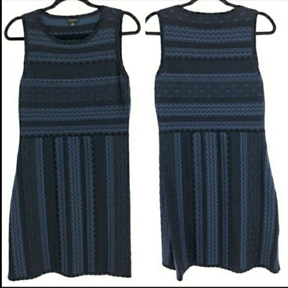 Ann Taylor Dress Knit Texture Striped Fit & Flare Sleeveless Knee Stretch Blue M - Picture 3 of 15
